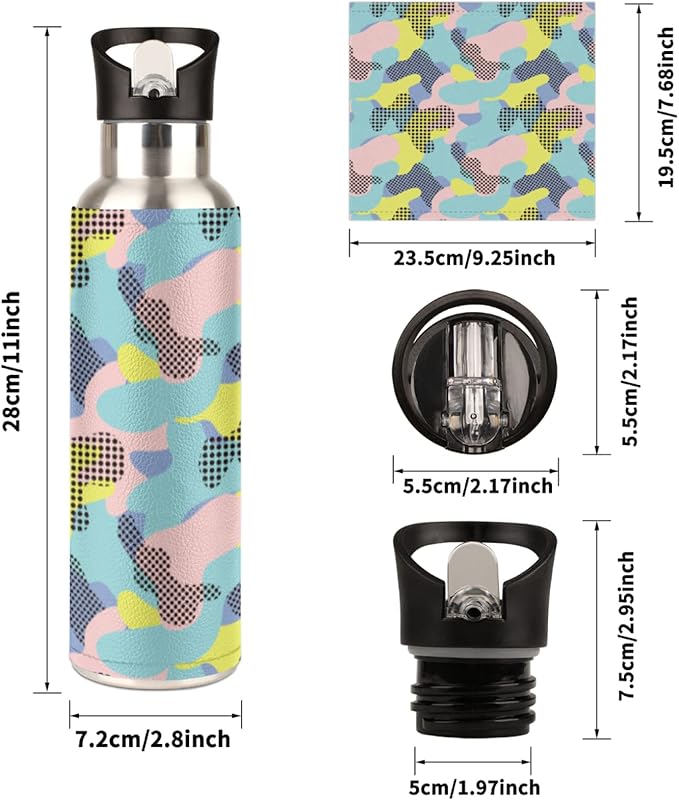 Dot Camouflage Stainless Steel Sports Water Bottle with Straw, 20 oz Vacuum Insulated Cup, Keeps Hot Cold Canteen Water Bottles For Cycling Travel Hiking