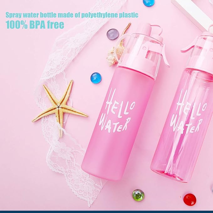 Emopeak 580ML Misting Water Bottle, 20OZ Sports Water Bottle with Spray Mist for Outdoor Hydration, BPA-Free Mist Water Bottle (Pink Transparent, 580ml/20oz)