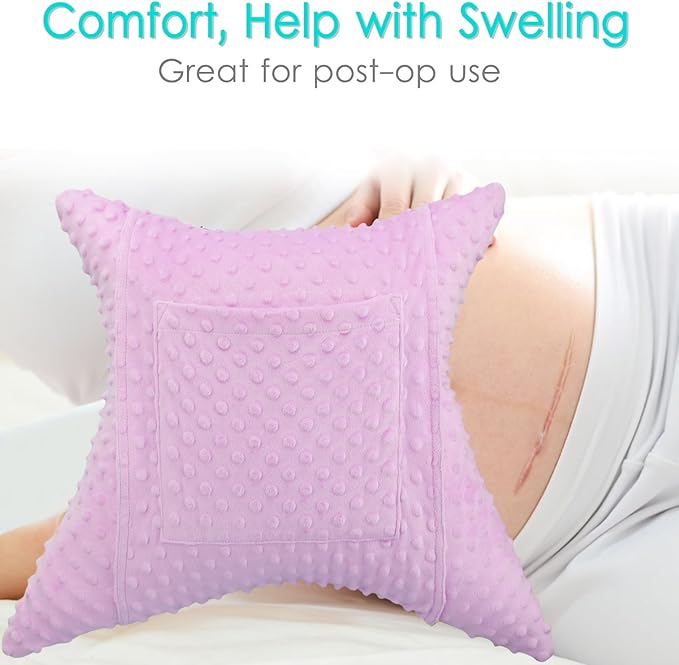 Heart Surgery Pillow Cough Recovery Pillows with 2 Pockets for Open Heart Surgery Bypass Mastectomy Breast Cancer Lumpectomy Chemo Port Pacemaker Broken Ribs Must Have Gifts Minky Dot Lavender