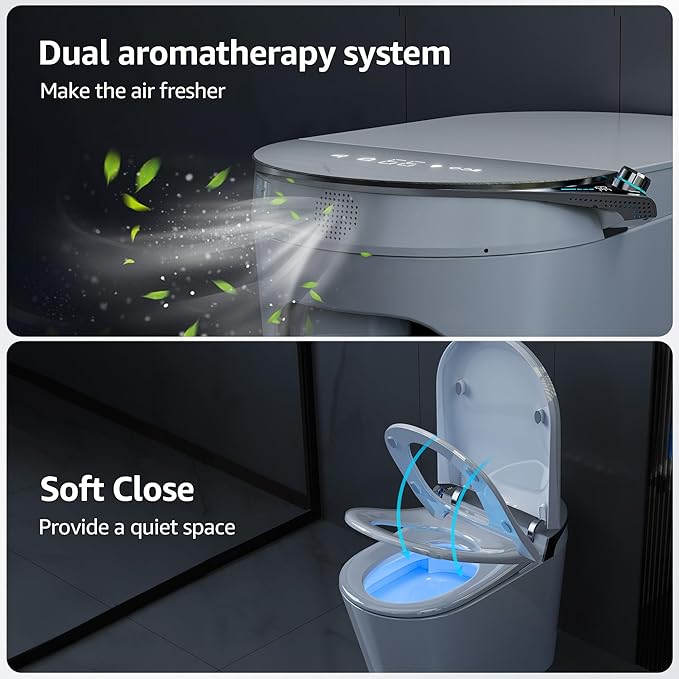 Luxury Smart Toilet with Bidet Built In, Auto Open & Close, Foot Sensor Flush, Heated Seat, Warm Water, Dryer, Tankless Dual Flush Elongated Toilet, Foam Shield, LED Night Light & Remote Control