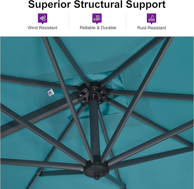 PURPLE LEAF 8 Feet Patio Umbrella Outdoor Cantilever Square Umbrella Aluminum Offset Umbrella with 360-degree Rotation for Garden Deck Pool Patio, Turquoise Blue