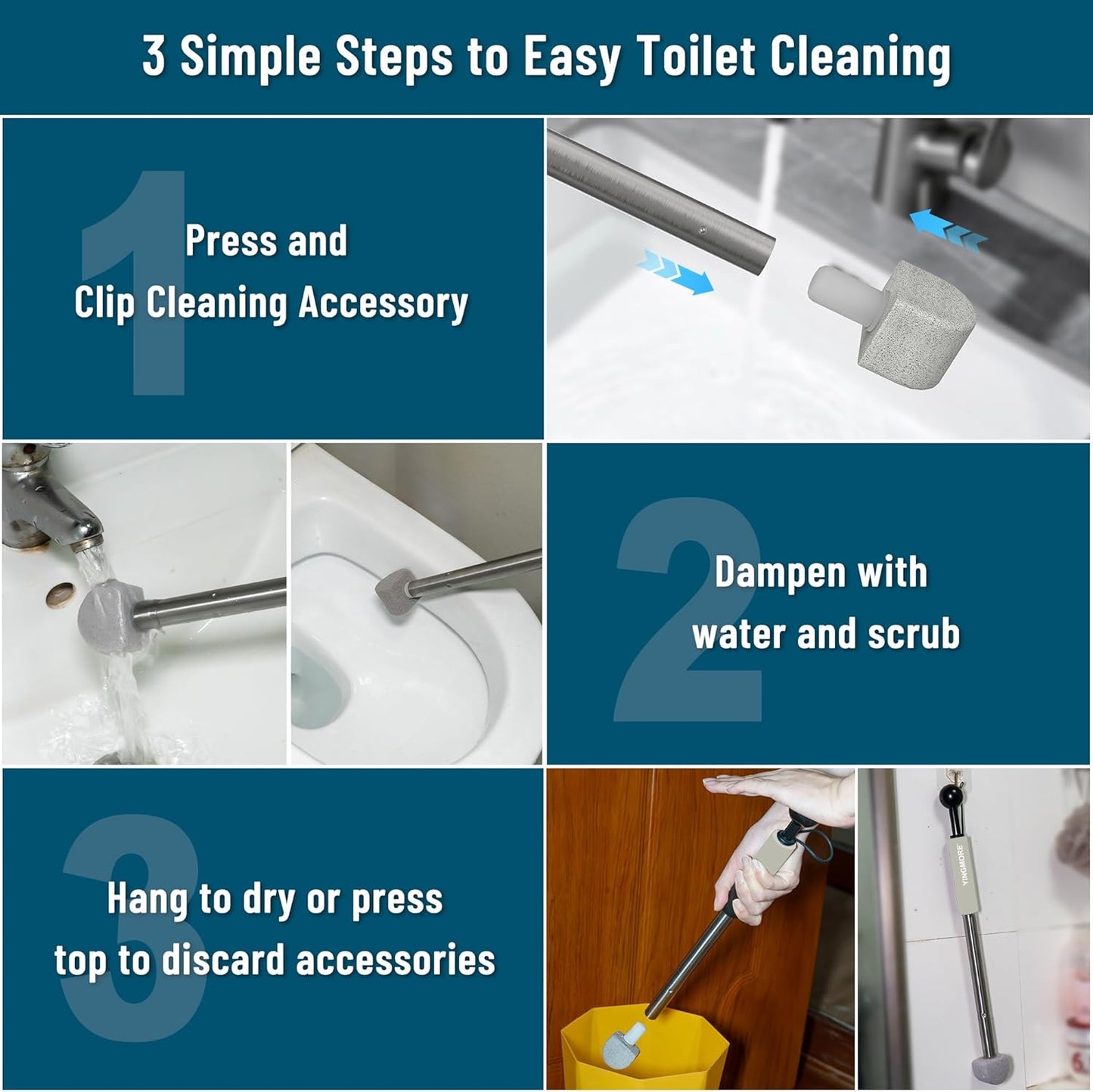 Pumice Stone Toilet Bowl Cleaner Toilet Deep Cleaning,Bathroom Cleaner Brush with Long Handle for Remove Hard Water Stains with Toilet Handle+ Pumice Stones (Grey)