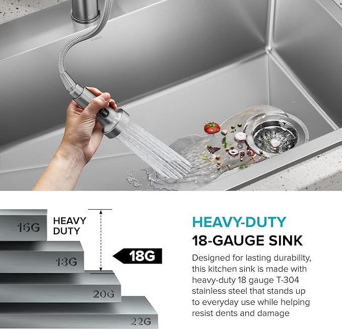 KRAUS Fairlane 33-inch Drop In/Top Mount Double Bowl 18-Gauge Stainless Steel Kitchen Sink, KHT632-33