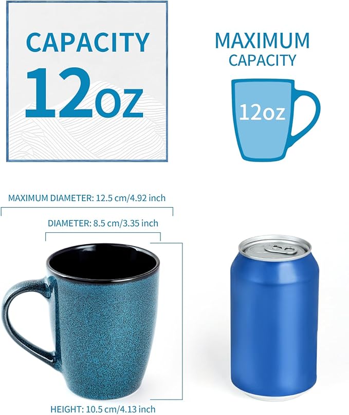 Ceramic Mugs 12oz,Large Ceramic Coffee Cups for Men, Women, Dad, Mom, Modern Coffee Mugs With Handle For Tea,Latte,Cappuccino,Cocoa. (Blue 1 Pack)