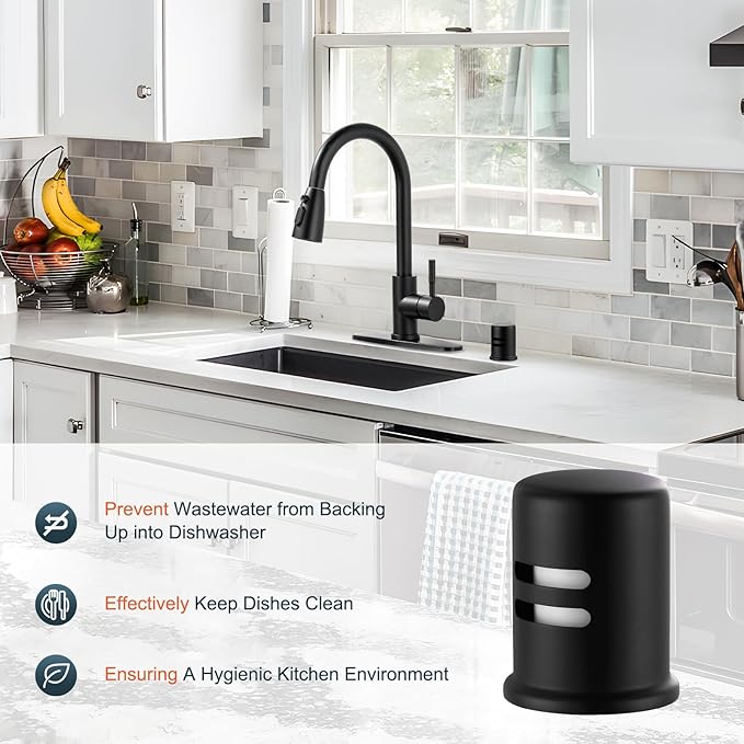 Dishwasher Air Gap Cover, Dishwasher Air Gap Cap for Kitchen Sink, Solid Brass Dishwasher Overflow Vent Cap Replacement Kit, Matte Black