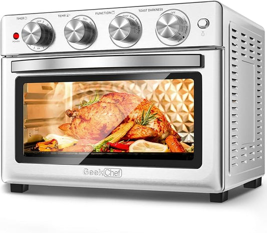 Geek Chef 25 QT Extra Large Air Fryer, Convection Toaster Oven with 6 Slice Toast, Bake, Roast, Pizza, Stainless Steel