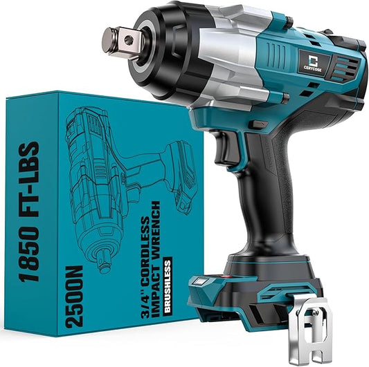 Cordless Impact Wrench 3/4 inch Compatible with Makita 18V Battery, 1850ft-lbs (2500N.m) Brushless Electric Impact Gun, High Torque Impact Driver, for Heavy-Duty Automotive & Industrial Tasks