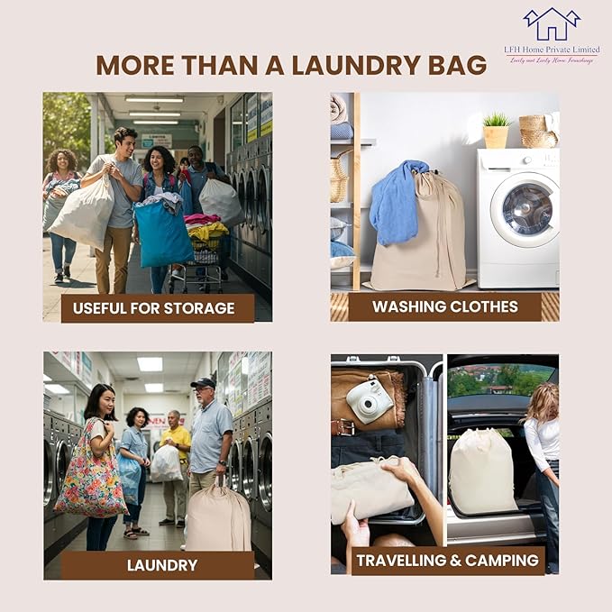 LFH Home Cotton Canvas Large Laundry Bag with Handle, Heavy Duty Drawstring Closure Washable Laundry Bags School Travel, Home, Hotel, College Dorm, Organizer Sack, Toys 20x30-Natural, Thanks Giving