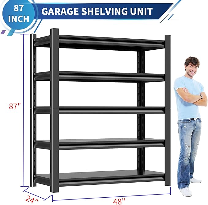 Garage Shelving Unit 24" D x 48" W x 87" H Heavy Duty Storage Shelves Easy Assembly 5 Tier Adjustable Metal Shelving Utility Shelf Rack Garage Storage Organizer for, Basement, Warehouse
