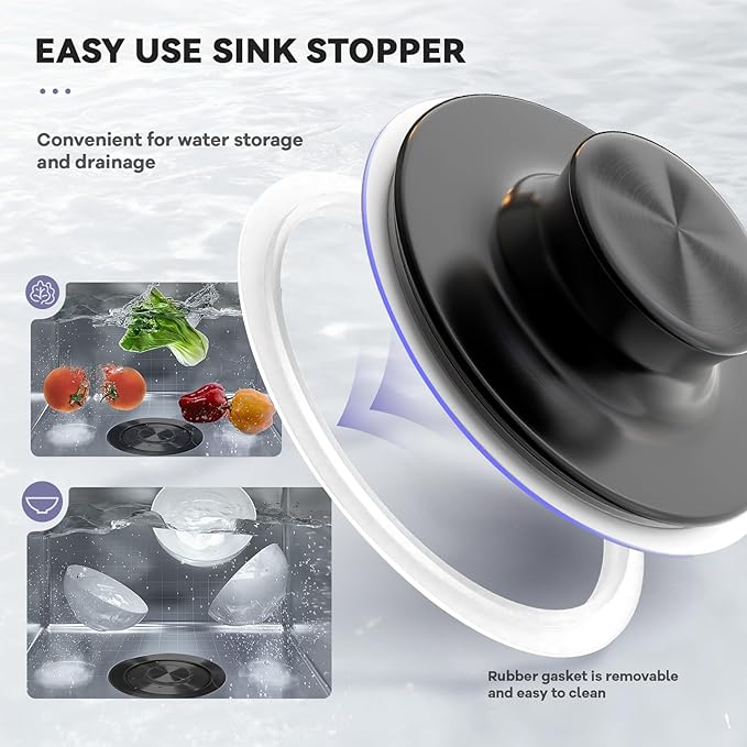 KONE Extended Garbage Disposal Flange with Strainer and Stopper, Deep 304 Stainless Steel Kitchen Sink Flange for 3-1/2 Inch Standard Sink Drain, Convenient for Water Storage and Drainage Black