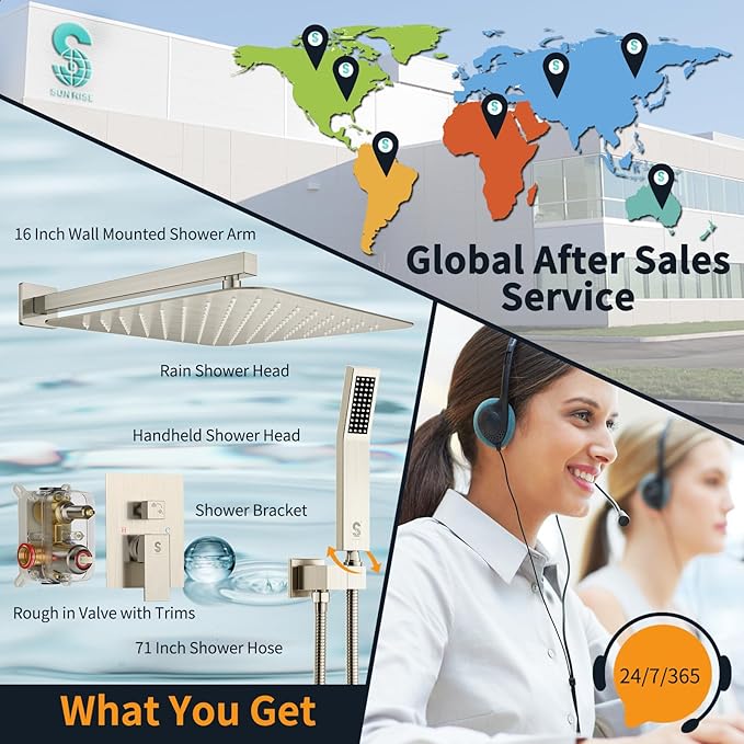 SR SUN RISE Shower Faucet - 16 Inch Rain Shower System - All Metal Shower Fixtures - Brushed Nickel