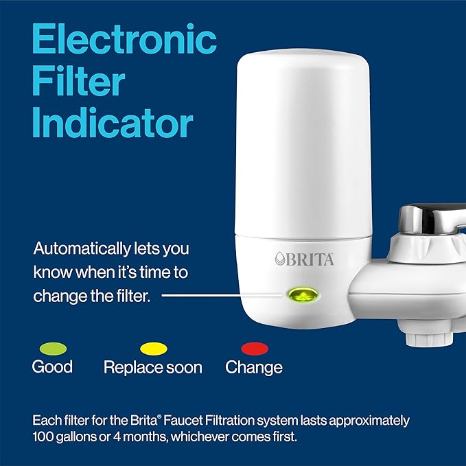Brita Faucet Water Filter for Sink Water Filtration System, BPA-Free, Reduces 99% of Lead, Replaces 750 Plastic Water Bottles, Lasts Four Months or 100 Gallons, Includes 2 Filters, Chrome