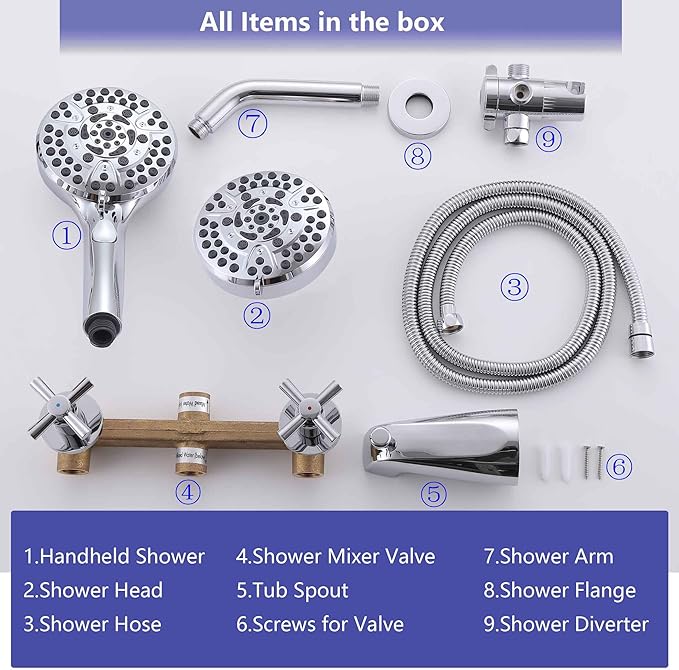 2 Handles Tub Shower Faucet Bathtub Shower Faucet Set, Tub and Shower Trim Kit Chrome Wall Mounted