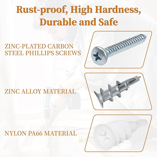 240Pcs #8 Self Drilling Drywall Anchors Kit, Nylon Plastic Hollow Wall Anchors with Screws, No Pre-Drilling Required, Holds Up to 75lbs (120 Anchors + 120 Screws)