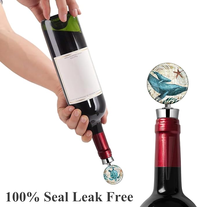 LIZIMANDU Wine Bottle Stoppers,Stainless Steel Wine Stoppers For Gifts, Bar, Holiday Party, Wedding(2-Turtles Whales)