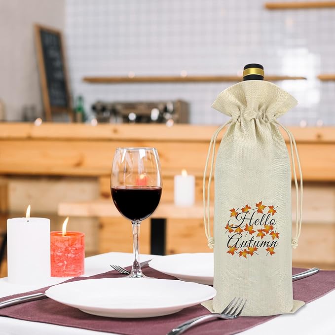 Fall Theme Gift Autumn Decorations Wine Bag Autumn Lover Gift Thanksgiving Themed Gifts for Women Men Christmas Wedding Birthday Gift Autumn Holiday Party Supplies Reusable Wine Bottle Cover