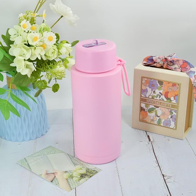 AGH 30oz Water Bottle - Double Wall Vacuum Insulated Stainless Steel Tumbler with Straw - Pink