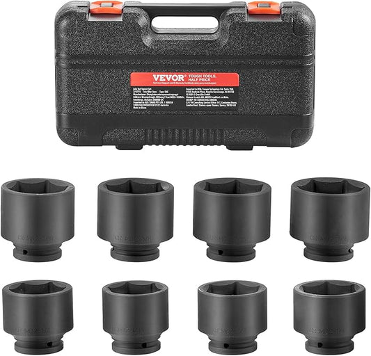 VEVOR Axle Nut Impact Socket Set - 3/4" Drive 6-Point 8-Piece SAE Spindle Nut Socket CR-MO Heat Treated Large Socket Set with Storage Case for Auto Repair, Removing or Installing Axle Nuts