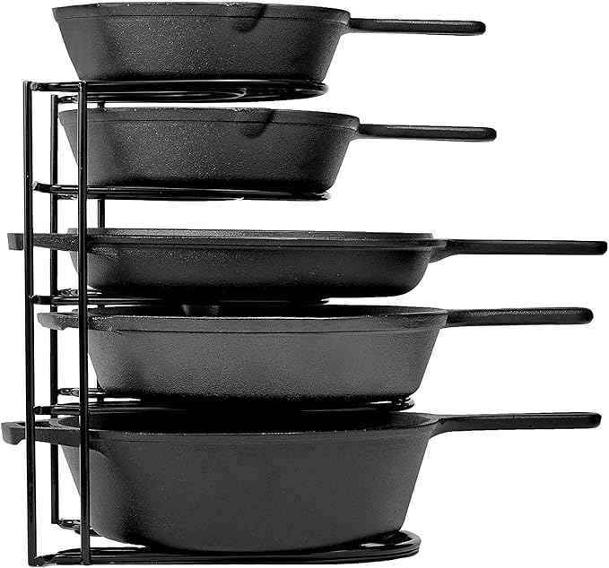 Cuisinel Heavy Duty Pan Organizer - 12.2" - 5 Tier Rack - Holds 50 LB - Cast Iron Skillets, Griddles and Shallow Pots - Durable Steel Construction - Space Saving Kitchen Storage - No Assembly Required