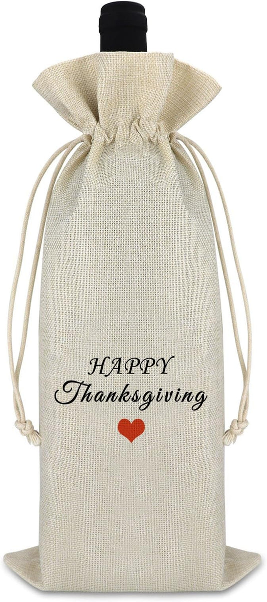 Friendship Gift Thanksgiving Gift for Friends Thanksgiving Decorations Burlap Wine Bags Thanksgiving Themed Gift Happy Thanksgiving Gift for Women Men Christmas Gift Drawstring Wine Bottle Wrap Bag