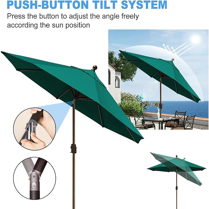Eurmax USA 10-Year-Non-Fading 10Ft Market Umbrella Outdoor Patio Umbrella Table Umbrella with 8 Ribs,Hand Crank and Ventilation (Teal)