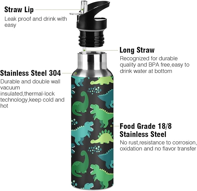 MNSRUU Insulated Water Bottle with Straw, Rainbow and Unicorns Stainless Steel Flasks for Sports Cycling Hiking School
