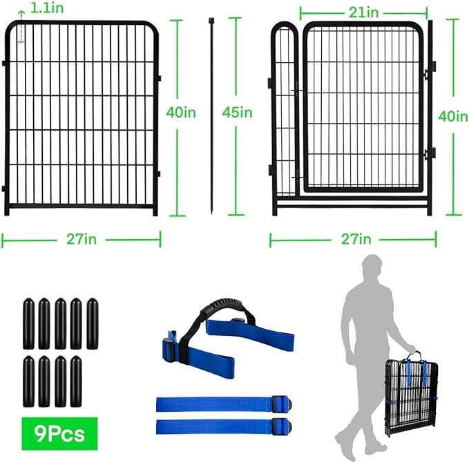 Garden Fence 40 inch High, Dog Fence Outdoor for Yard, 21" Wide Low Threshold Gate, Fencing for Garden Beds, Garden Fence Border,Animal Barrier Fence, Rabbit Fence, 8 Panels Total 17.7 Ft(L)