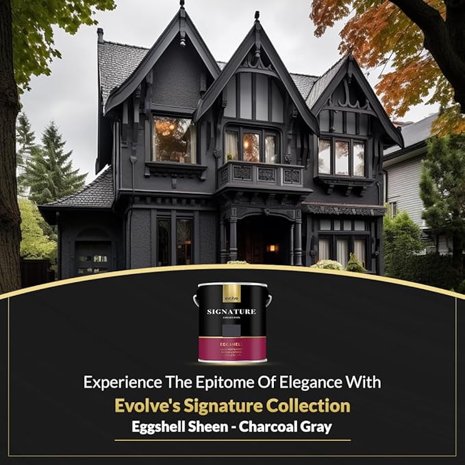 EVOLVE Signature Paint & Primer: Luxury Paint & Primer for Indoor & Outdoor Surfaces, Minimal Odor, Eggshell Sheen (Charcoal Gray, 1 Gallon)