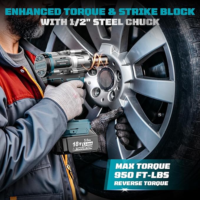 Cordless Impact Wrench 1/2 inch for Makita Battery, 900Ft-lbs Brushless High Torque Impact Gun with 2x5.0AH Battery ﻿