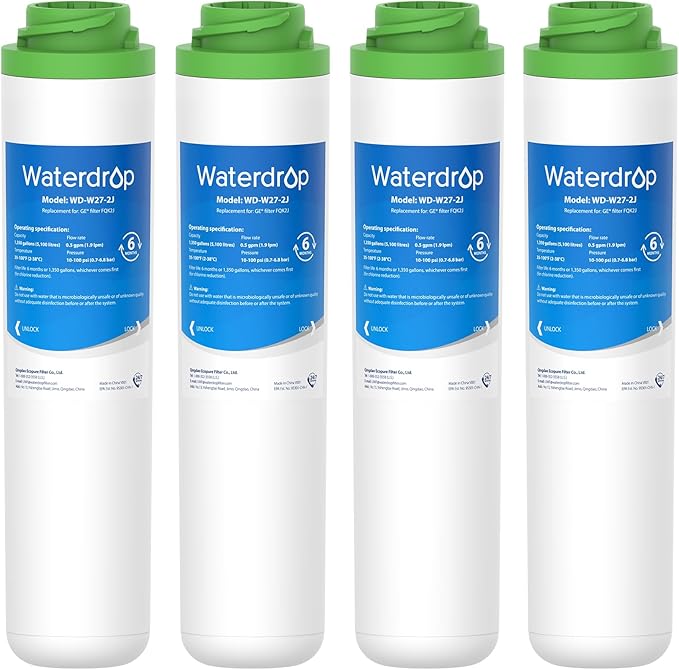 Waterdrop FQK2J Under Sink Water Filter, Replacement for GE FQK2J, FQK1K, 1350 Gallons Dual Flow Drinking Water Replacement Filters (4 Count)