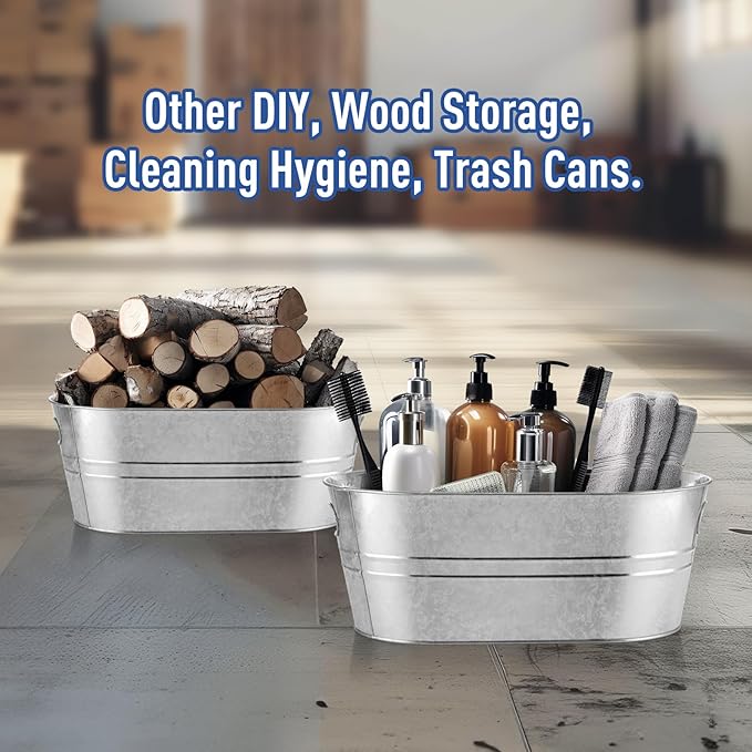 4PCS Galvanized Tub 4 Gallon with Carry Ice Bucket Large Metail Drink Buckets for Parties Beer Drink Storage Coller Ice Tub for Mimosa Bar Supplies