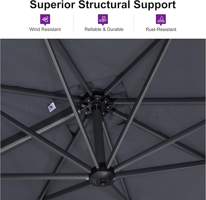 PURPLE LEAF 10 Feet Patio Umbrella Outdoor Cantilever Round Umbrella Aluminum Offset Umbrella with 360-degree Rotation for Garden Deck Pool Patio Light Grey