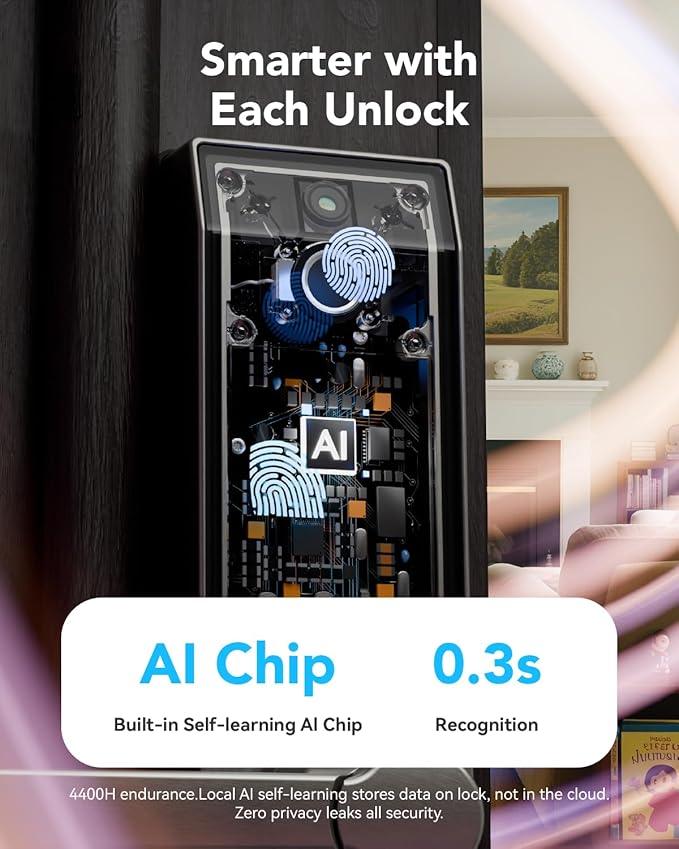 Smart Lock Doorbell Fingerprint Smart Door Lock Deadbolt for Homeowners or Parents Door Lock with Camera and Door Handle for Renters, Keyless Entry Door Lock for Front Door (Contour V Sand Nickel)