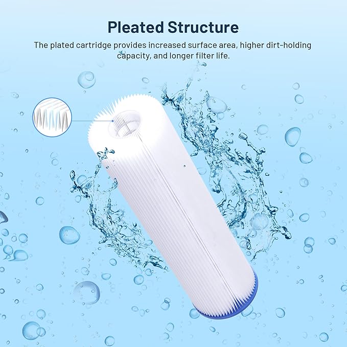 Whole House Water Filter Cartridge Replacement for Well Water, 50 Micron Water Filter 10" x 2.5" Pleated Sediment Water Filter Compatible with R50, WFPFC3002, W50PE, WB-50W, WHKF-WHPL - 6 Pack