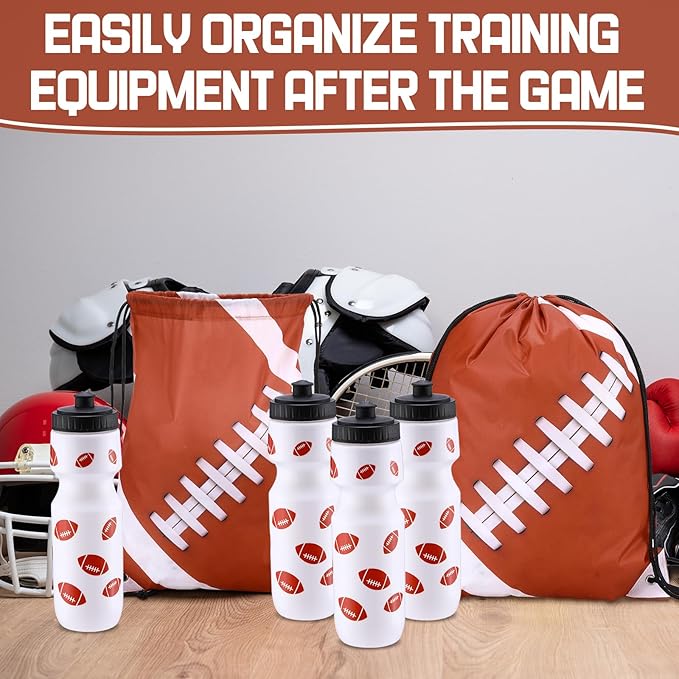 Football Party Favors 24 oz Football Water Bottle Gift for Football Team with Drawstring Bag Football Tumbler Cup Football Themed Accessories for Sports Events Gift Supplies(12 Pcs, Rugby Football)