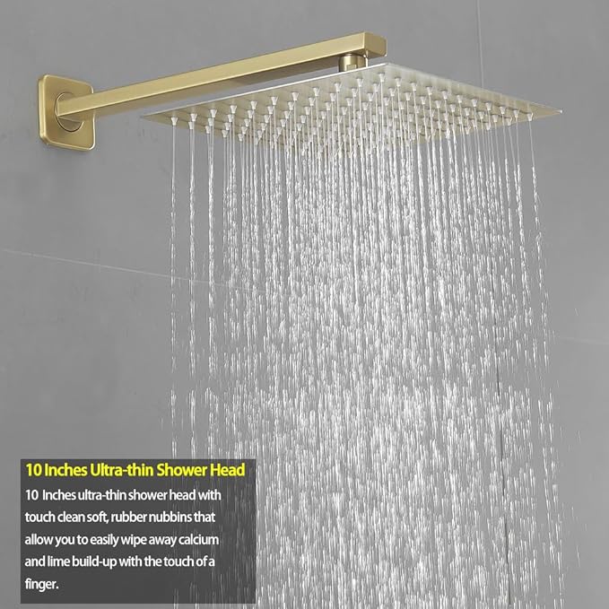 Brushed Gold Shower Faucet Set with Tub Spout Bathroom Rainfall 10 Inch Shower Head System with Handheld Single Handle Shower Trim Kit with Rough-in Valve