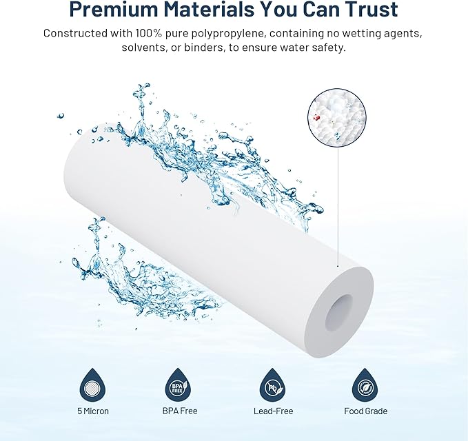 Whole House Water Filter Cartridge Replacement for Well Water, 50 Micron Water Filter 10 x 2.5 Melt Blown PP Sediment Water Filter Compatible with AP110, WHKF-GD05, CFS110, P5, WFPFC5002-6 Pack