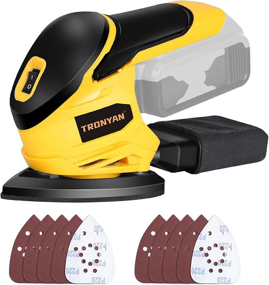 Cordless Detail Sander Compatible with DeWalt 20V Max Battery (Tool Only), 12,000 OPM, 10Pcs Sandpapers, Dust Bag for Woodworking, Tight Spaces Sanding, Polishing, Removing Paint (No Battery)