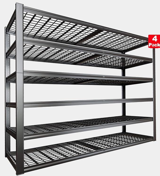 65" W Garage Shelving Heavy Duty, 6 Tier Garage Shelves, Adjustable Storage Shelving Unit, Commercial Metal Shelf for Warehouse, Pantry, School, Shop, 4 Pack