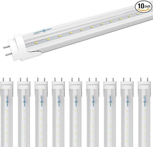 T8 LED Tube Light Bulbs 4 Foot 20W 40W Equivalent 6000K Cool White 2000LM, T8 T10 T12 Fluorescent Replacement, Dual-end Powered Ballast Bypass, Clear Cover ETL Listed for Garage, 10-Pack