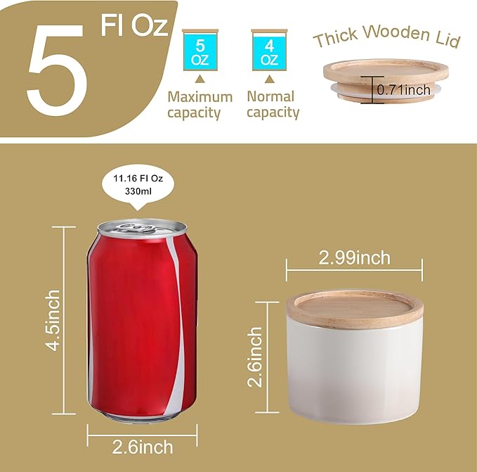 Sweejar Kitchen Canisters Ceramic Food Storage Jar, Stackable Containers with Airtight Seal Wooden Lid for Serving Ground Coffee, Tea, Sugar, Spice and More - 5 Fl Oz(Gradient Gray)