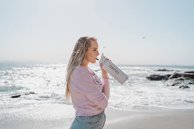 Coldest Sports Water Bottle with Straw Lid Vacuum Insulated Stainless Steel Metal Thermos Bottles Reusable Leak Proof Flask for Sports Gym (40 oz, Carrara Marble)