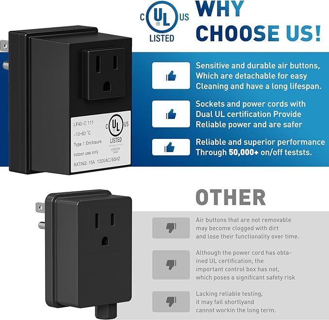 Garbage Disposal Air Switch Kit Sink Top Waste Disposal Long Stainless Steel Black On/Off Air Button Food and Waste Disposals Part, UL Listed