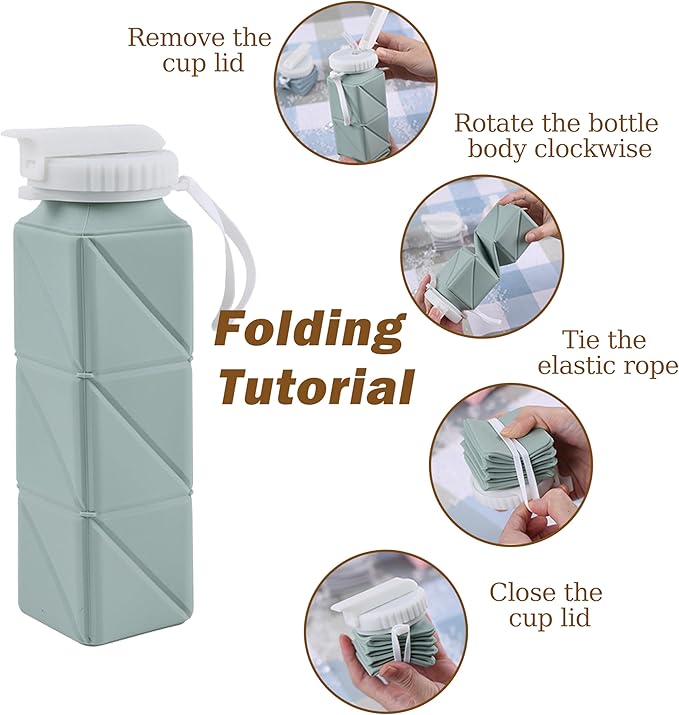 EOBTAIN Pink Collapsible Water Bottle with Straw 20oz BPA Free Portable Foldable Travel Water Bottle Cups,Lightweight Silicone Durable Sports Water Bottles for Hiking,Camping,Gym