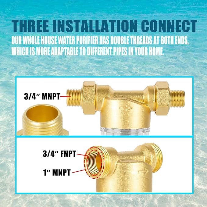 WHC40 Sediment Filter，40 & 100 & 200 Micron Spin Down Water Sediment Filter，Reusable Whole House Sediment Water Filter, Pre-Filtration System for Well Water 1" MNPT + 3/4" FNPT + 3/4"MNPT