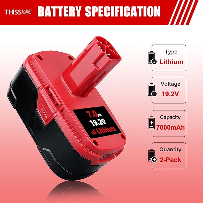 THISS 2 Pack C-3 High-Output 7.0Ah Replacement for Craftsman 19.2V Battery Compatible with Craftsman Battery DieHard C-3 315.115410 315.11485 130279005120235021 11375 Cordless Drills