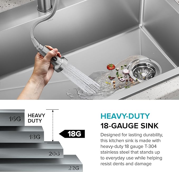 KRAUS Fairlane 33-inch Drop In/Top Mount Single Bowl 18-Gauge Stainless Steel Kitchen Sink, KHT640-33