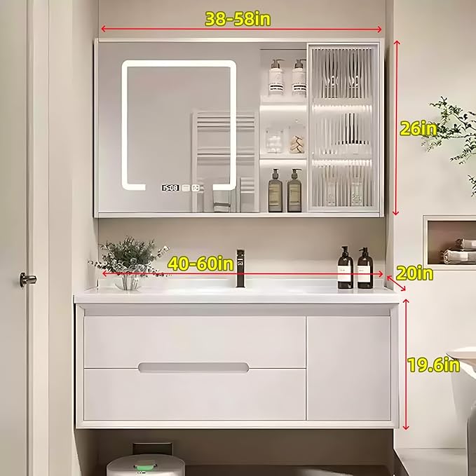 48in Elegant Bathroom Vanity with Sinks - Wall-Mounted Cream Medicine Cabinet for Bathroom, Featuring an Intelligent Defogging Mirror & LED Lighting | 2 Drawers