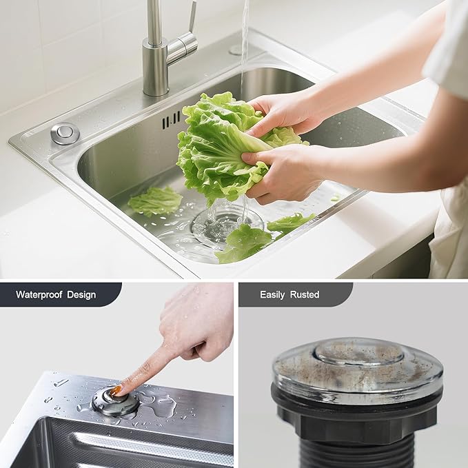 Garbage Disposal Air Switch Kit, Sink Button Food Waste Disposals Part On/Off Air Button Stainless Steel Polished (Brushed Stainless Steel, LONG/3.6")
