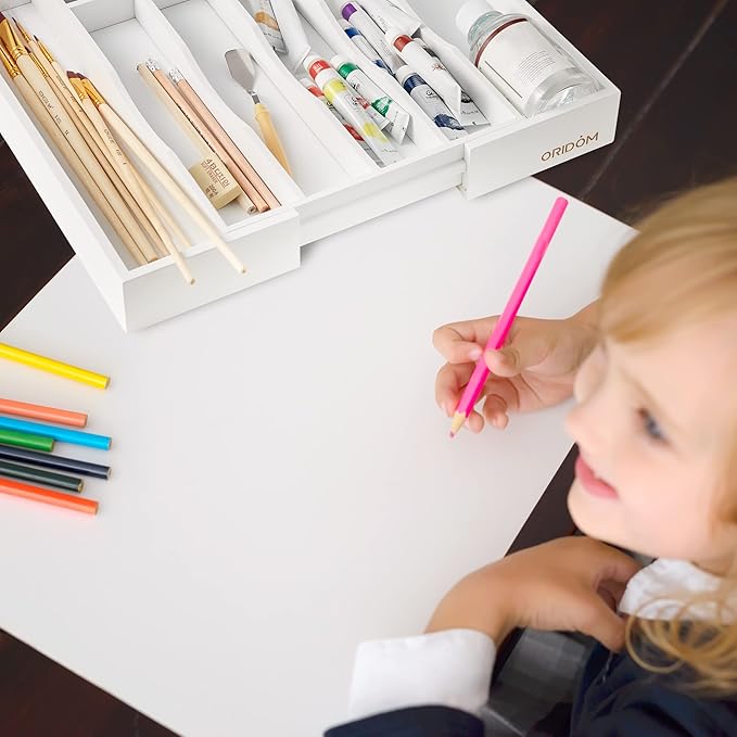 Expandable Bamboo Kitchen Drawer Organizer for Cutlery and Utensils, Adjustable Bamboo Wood Cutlery Tray in Drawer for Flatware and Silverware in Kitchen, (White)